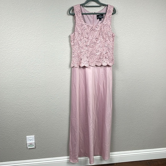 New Alex Evenings Lace Overlay Maxi Dress Gown Mother of the Bride Blush 10 - Picture 3 of 12